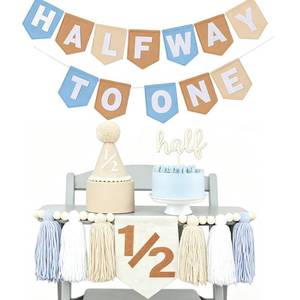 lot 2219 image: Half Birthday Decorations For Boys -Half Way To One Baby Boy Decorations With 6 Months Birthday Banner 12 Birthday Boy High Chair Banner 12 Birthday Cake Topper and Party Hat 6 Month Photo Props