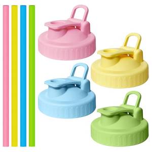 lot 2224 image: A 4 Pack Wide Mouth Mason Jar Lids with 4 Silicon Straws, Pour Spout Flip-top Replacements Drinking Lids Fits for Wide Mouth Mason Ball Jar