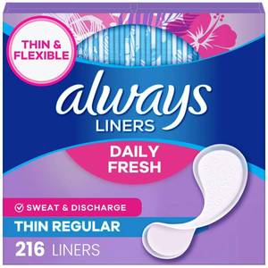 lot 2248 image: Always Panty Liners for Women Daily Liners, Regular Absorbency, Unscented, 216 Count