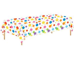 lot 2249 image: Oudain 1 Pcs Polka Dot Plastic Tablecloth 108 x 54 Inch Colorful Happy Birthday Table Cloth Decorations Rectangular Disposable Waterproof Table Cover for Birthday Party Supplies