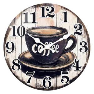 lot 2250 image: Horizent Kitchen Wall Clock,Vintage Glass Coffee Sign Decor Wall Clocks Battery Operated-8 Inch