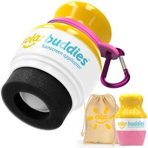 lot 2251 image: Pink Bag Bundle Solar Buddies Refillable Roll On Sunscreen Suncream Applicator Bag Bundle With Applicator Carabina Clip For Families, Kids, Adults, Travel Set, With A Free Sticker Pack (Pink)