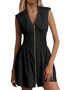 lot 2264 image: Fisoew Womenfts Sleeveless Casual Zip Dress Front V Neck Utility Summer Tank Mini Dresses with Pockets Black L