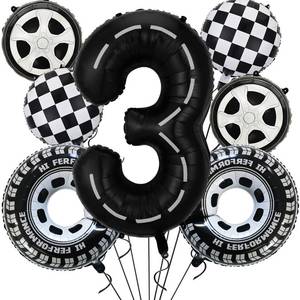 lot 2302 image: Race Car 3rd Birthday Party Balloons, 40 Inch Mylar Foil Racetrack Number 3 Balloon Black for Boys 3rd Birthday Decorations,Race Car Theme Party Decorations Supplies 7 Pcs