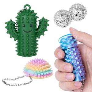 lot 2332 image: 4 PCS Little Ouchies Pain Fidget, Pain Stim Fidgets for Adults, Spinning Spiky Roller Fidget - Pain Stim Tool Sensory Toy for Anxiety and Stress Relief, 3D Printed Grippie Stim Keychain Gifts for Adults