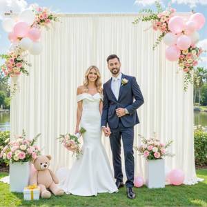 lot 2333 image: 10ft x 10ft Ivory Backdrop Curtain for Wedding Ivory Wrinkle Free Backdrop Drapes Panels for Parties Baby Shower Bridal Shower Birthday Photo Photography Polyester Fabric Background Decoration