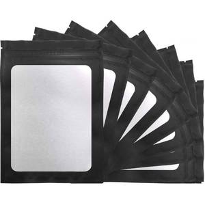 lot 2342 image: STUs 100 Pack Mylar Bags 5.5 x 7.9 Inch Resealable Smell Proof Bags with Clear Window Foil Pouch Bag Flat Bag Matte Black