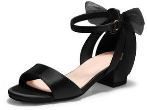 lot 2344 image: Coutgo Girls Dress Shoes Sandals Chunky Low Heels Bow Ankle Strap Flower Girl Wedding Party Shoes for Little Kids, Black, Size 12