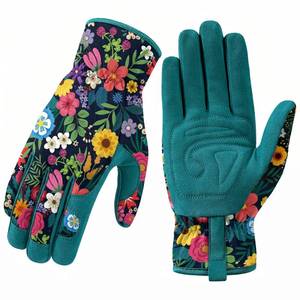 lot 2345 image: Trifabricy Garden Gloves for Women - Breathable leather Floral Gardening Gloves with Grip, Thorn-Proof Puncture-Resistant Work Gloves for Weeding, Digging, Planting, Raking and Pruning, Green Flower