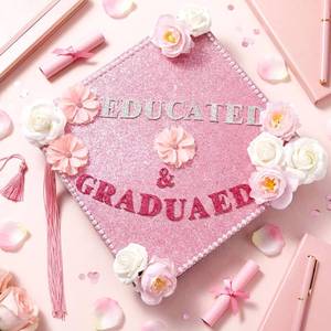 lot 2352 image: Dunzoom 18 Pcs 2026 DIY Graduation Cap Decorations Kit Included Pink White Flower Felt Letter Sticker 260 Pearl Sticker Pink Grad Caps Decorations for 2026 Grad Cap Topper Decor Graduation Party