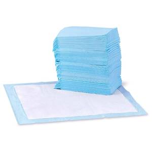lot 3241 image: Amazon Basics Leak-Proof Dog and Puppy Potty Training Pee Pads with Quick-Dry 5-Layer Super Absorbent Design, Regular Size 22 x 22 inch, Blue and White, 100 Count