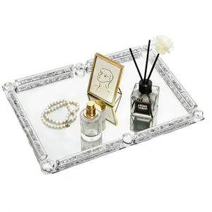 lot 3247 image: Mirror Vanity Tray Crushed Diamond Silver Crystal Glass Makeup Perfume Dish