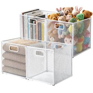 lot 3251 image: Otoolling 4 Pack Foldable Metal Cube Storage Bins 11 x 11 Inch Storage Cubes with Handle Metal Wire Baskets Organizer for Shelves, Closets Office Shelves Cabinets Pantry Laundry(White)