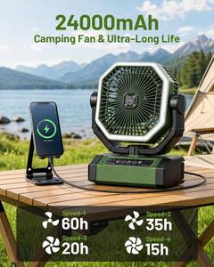 lot 3257 image: Allsion Camping Fan - 24000mAh Portable Fan, Rechargeable Fan with Light and Remote, Battery Powered Fan 4 Speed Strong Airflow, DeskCampingOutdoorGym Fan for Office Travel Treadmill Camping Gear