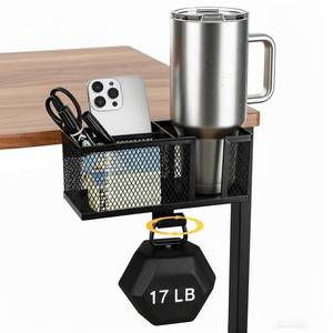 lot 3261 image: 4 in 1 Metal Clip On Cup Holder Attachment for Gaming Desk or Table, Fits up to 40oz Cups, Sturdy and Easy to Clamp, Attachable Anti-Spill Cup Holder for Chair, Bedside, Bottles, Drinks - Black