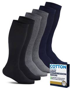lot 4405 image: Pembrook Light Cotton Compression Socks for Men - 3 Pairs  Over the Calf Length Support  8-15 mmHg Compression Socks for Men 9-12, 5-9  Black, Gray, NavyNvy