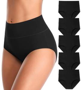 lot 4416 image: MISSWHO Underwear Women Cotton Stretchy Soft Panties FULL Coverage Comfortable Black Briefs For Ladies 5 Packs 2X-Large