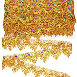 lot 4427 image: 9.8 Yard Gold lace Trim with Shiny Beaded - Sequins Vintage Gold Trim for Sewing 1.57in Wide - Sewing Trim and Embellishments for Wedding DIY Craft Sewing Fabric