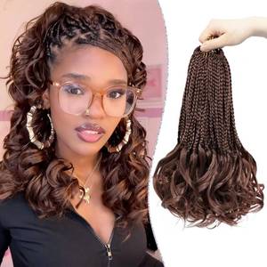 lot 4435 image: WOKAA French Curly Braiding Hair Prelooped 12 Inch Dark Auburn Crochet Hair for Women 8 Packs Short Crochet Braids with Curly Ends Synthetic Hair Extension 33#