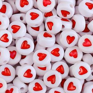 lot 4466 image: 300pcs Letter Beads Heart, 4x7mm Flat Round Individual Acrylic Name Alphabet Beads Bulk for Friendship Bracelet Jewelry Keychains Craft Making, Red Heart