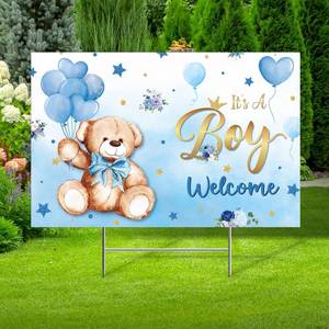 lot 4480 image: Capoda Baby Shower Yard Sign with Stake Gender Reveal Yard Sign Blue Pink Elephant Lawn Decoration Boy Girl Bear Lawn Decor Welcome Baby Announcement Decor for Outdoor Gender Reveal Party(Blue Bear)
