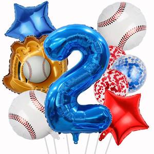 lot 4486 image: Baseball Balloons Foil Baseball Birthday Decorations Balloons Glove Number 2 Balloon Red Blue Star Confetti Ballons for Baseball Birthday Decorations Sports Ballons Arch Kits Party Balloon Sets 9pcs