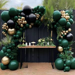 lot 4487 image: Black Green Gold Balloon Garland Double Stuffed Forest Dark Green Balloons Black Gold Balloon Arch Kit for Graduation Birthday Jungle Baby Shower Wedding Prom Camo Army Party Decorations