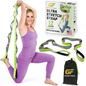 lot 4492 image: Gradient Fitness Stretching Strap for Physical Therapy, 12 Multi-Loop Stretch Strap 1.5in W x 8ft L, Neoprene Handles, Physical Therapy Equipment, Yoga Straps for Stretching, Leg Stretcher, (GreenGrey)