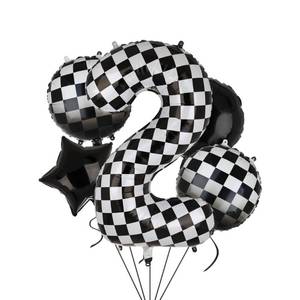 lot 4496 image: 40 Inch Checkered Number Balloon 2 Race Car Birthday Decorations 5 Pcs
