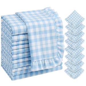 lot 4498 image: Frienda 12 Pcs Gingham Ruffle Cloth Napkins 15 x 15 in French Soft Retro Cloth Dinner Napkins Single Sided Serged Edge Washable for Summer Holiday Hotel Wedding Bridal Shower Decor(Blue,Plaid)