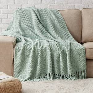 lot 5577 image: Bedsure Sage Green Throw Blanket for Couch - Versatile Knit Woven Chenille Spring Blanket for Chair, Super Soft, Warm and Decorative Throw with Tassels for Bed, Sofa and Living Room(Sage Green, Throw)