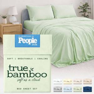 lot 5584 image: TRUE BAMBOO Sheets Set King Size - Silky Soft Luxe 4 Piece Bed Sheets with Breathable and Moisture-Wicking Fabric - 16in Deep Pocket with Corner Straps