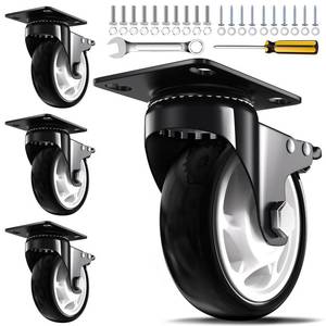lot 5599 image: QNCZ 4 Inch Heavy Duty Caster Wheel with Dual Brake,Silent, Black,Set of 4