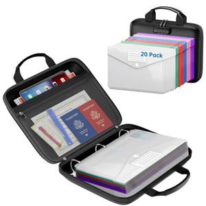 lot 5606 image: ZOOPIP Fireproof Binder Organizer with 20 Pack Binder Pockets and Lock,Black