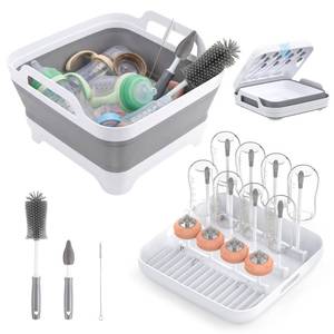 lot 5612 image: Yecuip Collapsible Wash Basin for Baby Bottles with Drying Rack, Gray