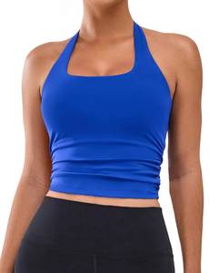 lot 6001 image: BMJL Womens Halter Top Built in Bras Buttery Workout Athletic Tank(M,Navy
