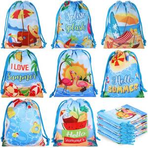 lot 6002 image: Cunno 24 Pcs Swimming Pool Gift Bags Beach Birthday Summer Party Favor Drawstring Beach Ball Candy Treat Goodie Bags for Hawaiian Tropical Luau Party(Summer Pool)