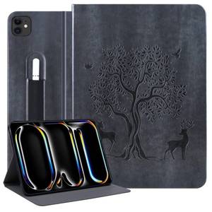 lot 6006 image: HFcoupe Slim Case for iPad Pro 11 M4 2024 and M5 2025 � Embossing Print, Book Style iPad Pro 11 inch Cover with Magnetic Closure, Multiple Viewing Angles, Elastic Pencil Holder, Auto WakeSleep, Black
