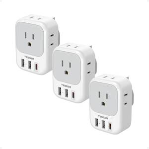 lot 6035 image: TESSAN Type G Adapter for Travel 3 Pack, US to UK Plug Adapter