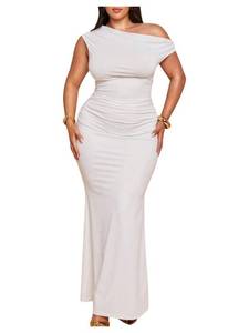 lot 6045 image: Floerns Womenfts Plus Size Elegant Off The Shoulder Maxi Dress Sleeveless Fishtail Bodycon Long Formal Dresses White 4X-Large Plus