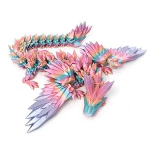 lot 6046 image: Flavery 3D Printed Dragon - 18 inch Flying Dragon with Wings, XL Articulated Winged Crystal Fidget Toy, Home Decor, Birthday Gift, Desk Pet - Candy Color Rainbow