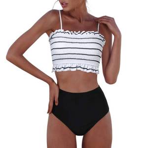 lot 6057 image: RXRXCOCO Womens Shirred Bandeau Bikini Cute Two Piece Swimsuit Off Shoulder High Waist Bathing Suit White Small