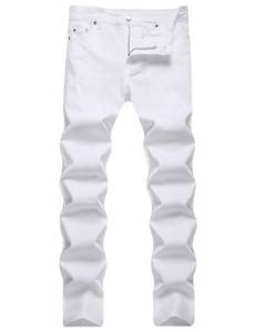 lot 6064 image: qcdyrxf Menfts White Jeans Slim Fit Stretch Skinny Jeans for Men Straight Leg Waist Pants Size L used