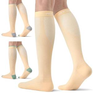 lot 6081 image: FITRELL 3 Pairs Compression Socks for Women and Men 20-30mmHg - Support for Travel, Running, Nurse, Knee High, Calming NudeBeige LXL