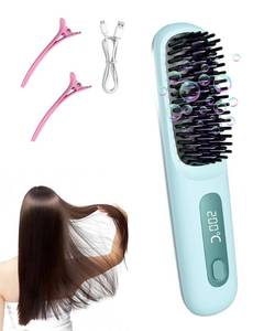 lot 6083 image: Go Brush Pro 2026 for Short Hair, Portable Straightener Brushs for Travel, with LCD Temperature Display, Fast Heating Cordless Mini Hair Brushs (Blue)