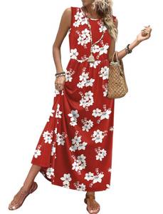 lot 6084 image: Red Dresses for Women 2026 Loose Sleeveless Casual Long Dress Maxi Midi Floral Sundresses Swing Tshirt Dresses Plus Size Date Night Outfits Flower size 2 XL