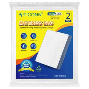 lot 6091 image: TICONN 2PK Plastic Mattress Bag for Moving Storage, Waterproof Mattress Protector Cover, Heavy-Duty Mattress Moving Supplies (1.5 mil, Twin)