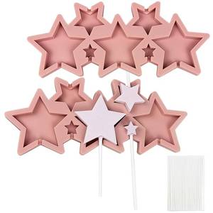 lot 6095 image: EDUEE Star Lollipop Molds 2 pcs Silicone Chocolate Lolly Mold 7 Cavity Lollipop Candy Sucker Molds with 25 Lollipop Sticks(Star Size 2in 1.2in 0.75in)