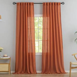 lot 6113 image: Terracotta Burnt Orange Linen Back Tab Curtains 96 Inches Long 2 Panels Set for Modern Farmhouse - Hooks Belt Pleated Easy Sliding Semi Privacy Thick Decor Drapes Pocket Light Filtering Curtains