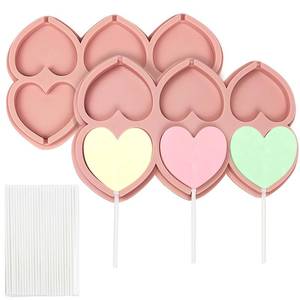 lot 6115 image: EDUEE Heart Lollipop Molds 2 inch Silicone Chocolate Lolly Mold 2 pcs Lollipop Candy Molds with 25 Sticks for Mothers Valentinefts